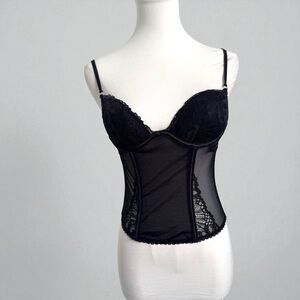 Vintage Noir Mesh Corset Top | Lace Bustier Camisole | Coquette Whimsigoth S